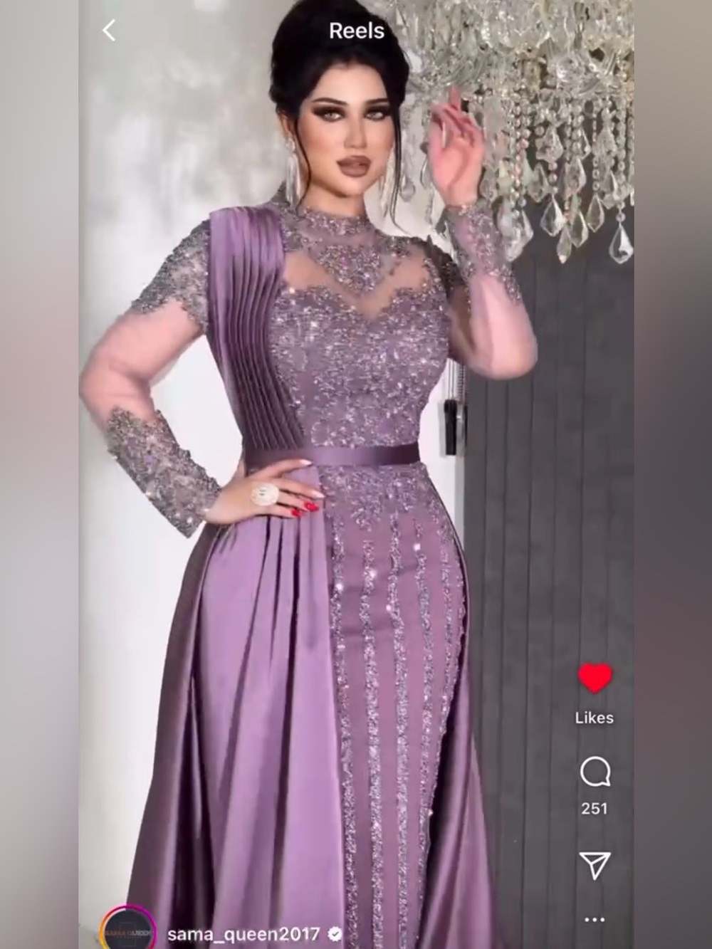 Lavender Beaded Long Sleeve Evening Dress - Women Dresses